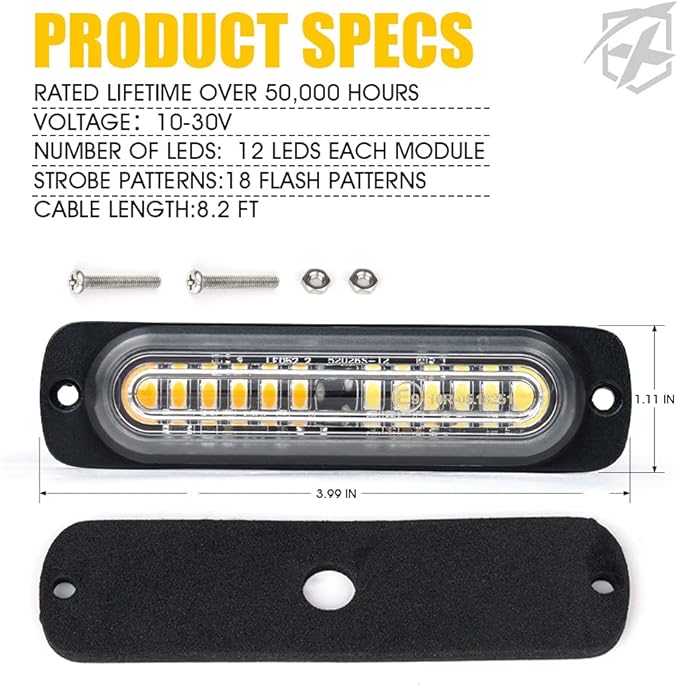 Xprite White Amber 12 LED Emergency Strobe Lights Kit Surface Flush Mount Side Marker Grill Grille Hazard Warning Flashing Light Head for Off-Road Vehicles ATV Trucks Cars - 10PCS