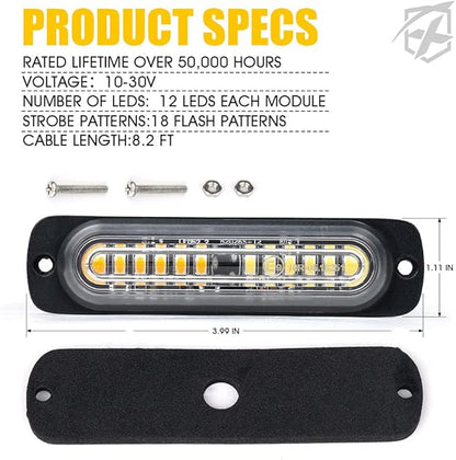 Xprite White Amber 12 LED Emergency Strobe Lights Kit Surface Flush Mount Side Marker Grill Grille Hazard Warning Flashing Light Head for Off-Road Vehicles ATV Trucks Cars - 10PCS
