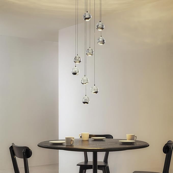 9-Light Modern Black Glass Globe Chandelier, Hanging Cluster Pendant Light Kitchen Island & Foyer Chandelier, Warm White 3000K, 4230 Lm, LED Modern Chandelier, Ø 15.75 in