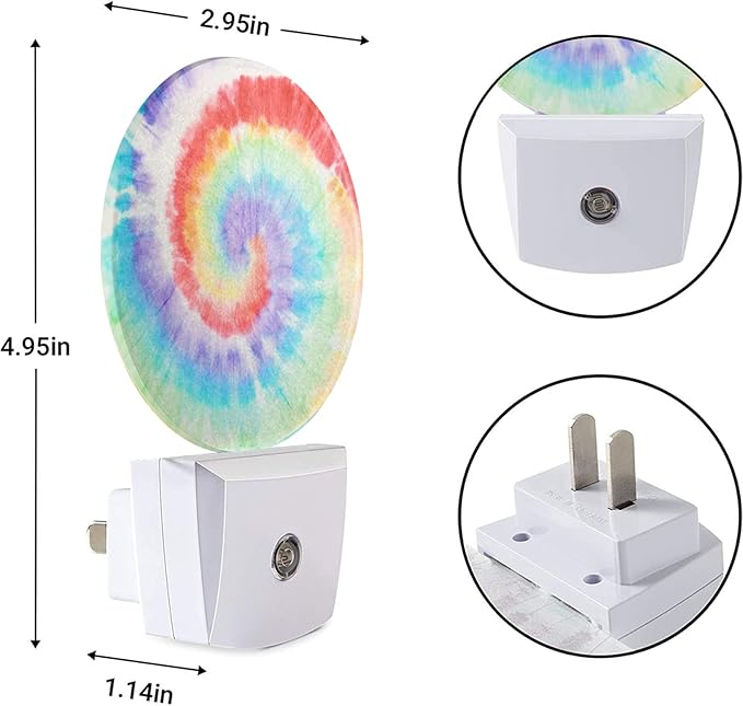 EKOBLA Tie Dye Plug-in Night Light, Rainbow Spiral Colorful LED Nightlight with Auto Sensor for Bedroom & Bathroom
