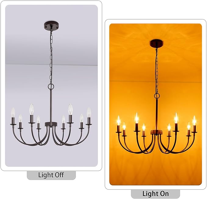 8-Light Farmhouse Chandelier for Dining Room Lighting Fixtures Hanging, Oil Rubbed Bronze Candle Chandelier Rustic Industrial Modern Chandelier for Living Room, Bedroom, Foyer