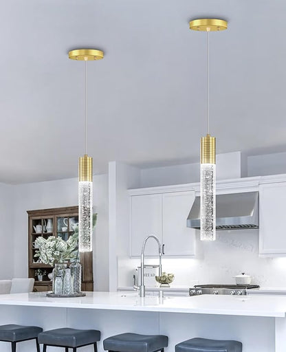 HAIXIANG 4 Pcaks Pendant Lights for Kitchen Island, White Light, Gold Crystal Linear Pendant Lighting, Bar Corner LED Light Fixture