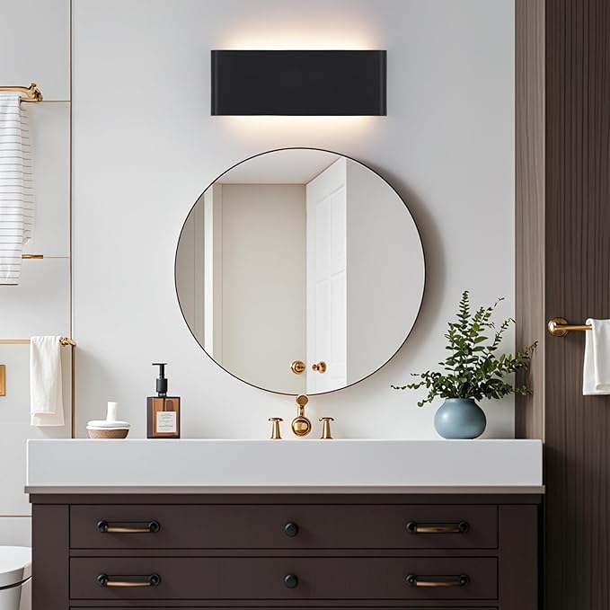 Mille Luckiole 32.6Inch Bathroom Vanity Mirror Light,5-in-1 CCT 3000K/3500K4000K/5000K/6500K Selectable Hallway LED Wall Light,Modern LED Sconce Wall for Stairwell,Bedroom,32W Black 1 Pack