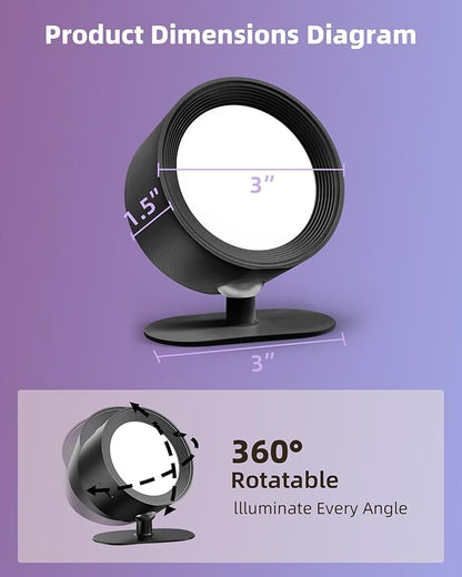 Wall Mounted Lights, 2 Pack Rechargeable RGB Color Changing Light, 3 Color Temps & Remote and Touch, 360°Rotation Dimmable Cordless for Study Bedroom Reading Bedside (Black)