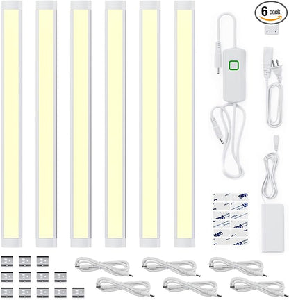 MYPLUS LED Under Cabinet Lighting, 6pcs 12inch Led Light Bar Kit with Warm White 1260 Lumen, 14W, LED Kitchen Counter Light Plug in for Kitchen Cabinet, Counter, Closet, Shelves, Desk