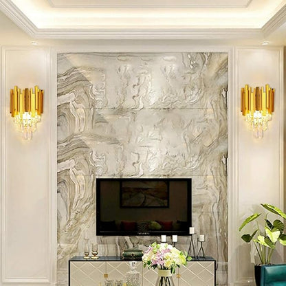 FRIXCHUR RIXCHUR Gold Crystal Wall Sconce 3-Tier Modern Wall Light Fixture for Bedroom Dining Room Hallway Staircase, 2 x E12 Base (Bulb Not Included)