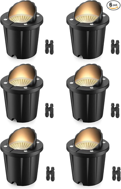 HIBOITEC Low Voltage Landscape Lights, 12W LED Outdoor In-Ground Lights 1200LM Waterproof IP67 Landscape Lighting, Anti-Glare Die-Cast Aluminum Garden Lights for Pathway Tree Yard, 6 Pack