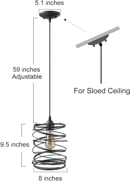 LNC Pendant Lighting for for Kitchen Island，Rustic Farmhouse Brown Rust Cage Hanging Lamp, Antique Silver Black, A03292