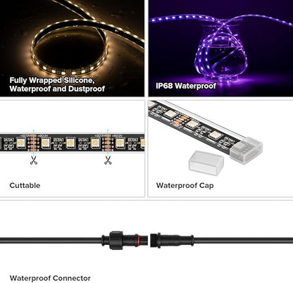 BTF-LIGHTING IP68 Waterproof Outdoor RGBW LED Strip 5050SMD RGB+Cool White(6000K-7000K) 4 Colors in 1 DC24V 5m 16.4ft 60LED/m Multi-Colored Tape Lights Can Work Outdoor(No Adapter or Controller)