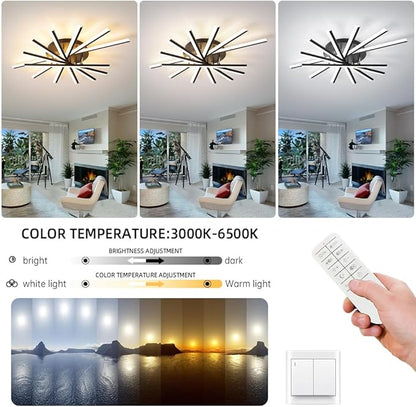 JAYMP 7 Lights Linear Modern Ceiling Lamp 41.3 inch Dimmable Led Semi Flush Mount Black Ceiling Light Fixture for Bedroom Dining Room Kitchen Island Living Room
