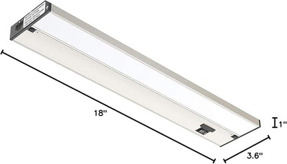 Getinlight 18-inch 3 Color Levels LED Under Cabinet Lighting, Hardwired or Plugged-in, Selectable White 2700K/3000K/4000K, Dimmable, Brushed Nickel Finished, IN-0210-2-SN