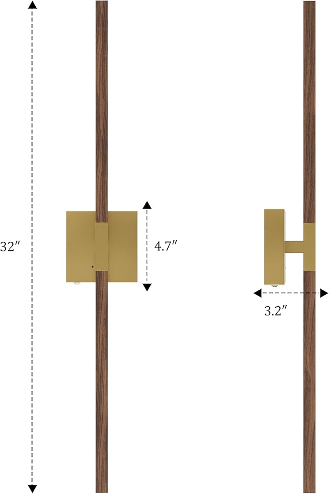 Rayogale 32 Inch Rechargeable Battery Operated Wall Sconce Set 2, 8000mAh Cordless, 3000K/4500K/6000K, Dimmable, Remote, Touch Control, 360° Rotation for Living Room Gold Walnut 2 Pack