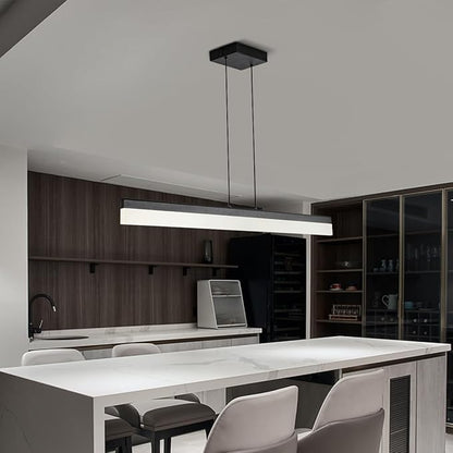 Black Wood LED Kitchen Island Lighting, 39 Inch LED Linear Pendant Light, Dimmable Ceiling Hanging Chandeliers for Dining Room Living Room Bar Pool Table 24W, Modern Farmhouse Fixture, 6000K