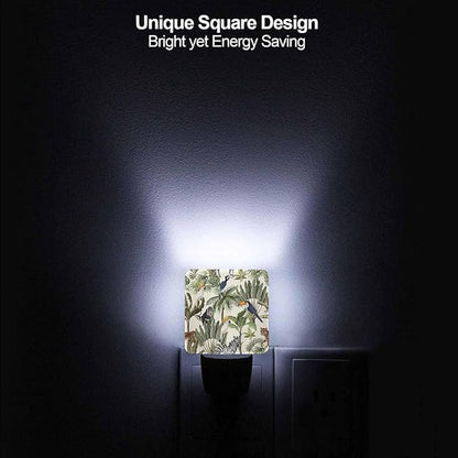 LED Night Light,Tropic Exotic Trees And Animals LED Night Light Plug into Wall with Dusk to Dawn Light Sensor White Energy Efficient Nightlight for Bedroom Bathroom Hallway Living Room Kitchen