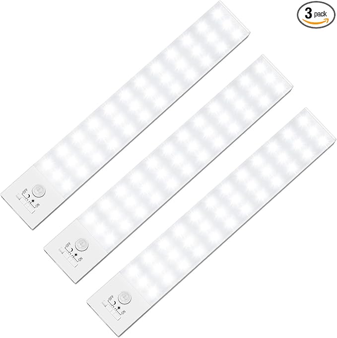 BLS 36 LED Closet Light Battery Powered, Super Bright Under Cabinet Lighting, Motion Sensor Indoor, Wireless, 1500mAh Rechargeable Battery Operated, 3 Pack