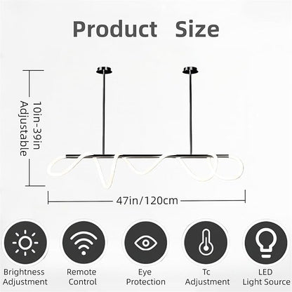 Modern Dimmable Desk Linear Pendant Light, with Remote 3 Color Mode & Brightness Ring Chandelier, 47 in Dining Room Ceiling Lamp Fixture, Black Restaurant Kitchen Long Hose Lamp