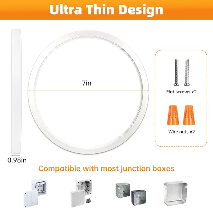 7 Inch 2Pack Super Slim Flush Mount Ceiling Light Fixture,18W 1400LM Dimmable 3CCT Selectable 3000K-6000K Round Light Fixture for Living/Bedroom,Kitchen/Bathroom,Porch &All Indoor Spaces White