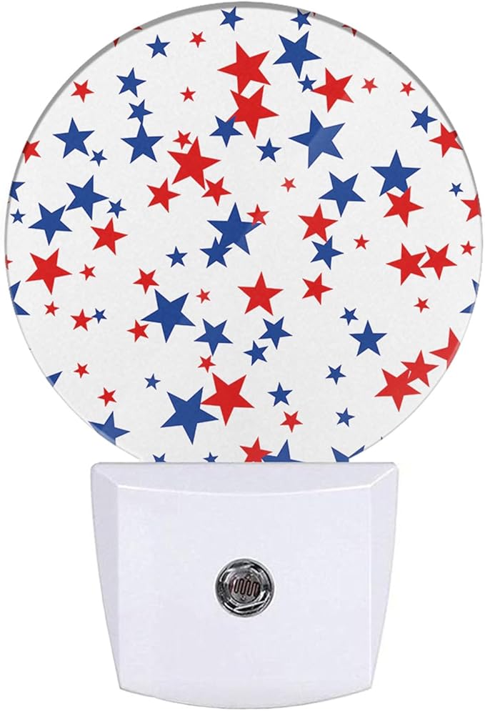 EKOBLA American Star Plug-in Night Light, Red White Blue Patriotic LED Nightlight with Dusk to Dawn Sensor