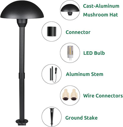 Lumina Lighting® Low Voltage Landscape Lighting Cast-Aluminum Path and Area Light Warm White 3W G4 LED Bulb and ABS Ground Stake Included for Yard Walkway Lawn PAL0107-BkLED6 (Black,6-Pack)