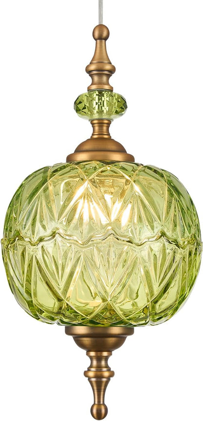 Antique Green Pendant Light Fixtures Vintage Kitchen Lighting Delicate Decorative Pattern 6.3 inches Glass Ceiling Pendant Lighting for Kitchen Island Dining Room with Original Vintage Design