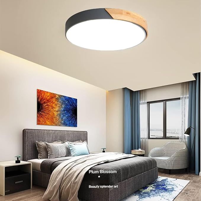 LED Ceiling Light Fixture,20 Inch Modern Wood Recessed Ceiling Lights,Dimmable Light,36W Grey Close to Ceiling Lighting Flush Mount Living Room Bedroom,3000K-6000K