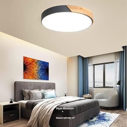 LED Ceiling Light Fixture,20 Inch Modern Wood Recessed Ceiling Lights,Dimmable Light,36W Grey Close to Ceiling Lighting Flush Mount Living Room Bedroom,3000K-6000K