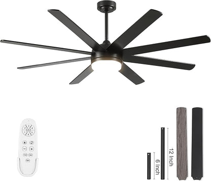 YUHAO 62 Inch Black Ceiling Fan with Light and Remote Control.Noiseless,Dimmable,3CCT,6 Speeds Reversible, DC Ceiling Fans for Indoor or Covered Outdoor Use.ETL Listed
