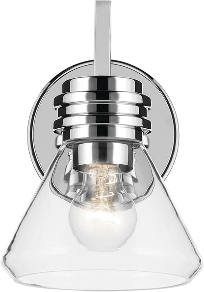 Kichler Farum 7.25" 1-Light Wall Sconce with Clear Glass in Chrome for Bathroom Vanity Light, Kitchen, Bedroom, Hallway, or Fireplace (7.25" W x 9.5" H) 55153CHCLR