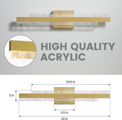 Modern Bathroom Vanity Light: Brushed Gold 24 inch 28W Dimmable LED Bath Bar Light Fixtures Over Mirror - Wall Sconce Picture Lights for Paintings Cabinets Bedroom 3000k