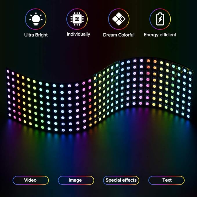 BTF-LIGHTING 2 Pack WS2812B ECO RGB Alloy Wires 5050SMD Individual Addressable 8X32 256 Pixel LED Matrix Flexible FPCB Full Color Works with WLED,SP802E Controllers Image Video Text Display DC5V