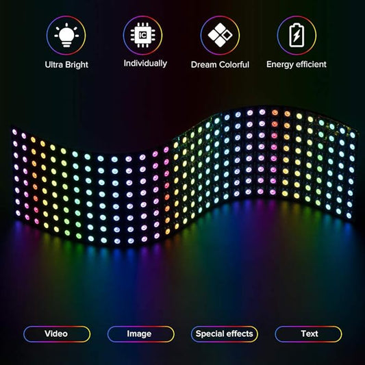 BTF-LIGHTING 2 Pack WS2812B ECO RGB Alloy Wires 5050SMD Individual Addressable 8X32 256 Pixel LED Matrix Flexible FPCB Full Color Works with WLED,SP802E Controllers Image Video Text Display DC5V