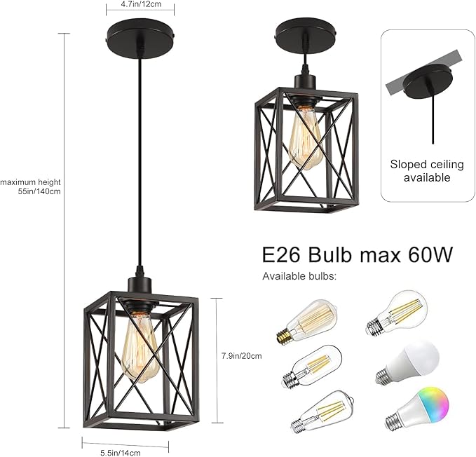 Black Pendant Lighting Modern Pendant Light, Adjustable Pendant Light Fixture,Pendant Lights Kitchen IslandLight (3 Pack Square Pendant Light)