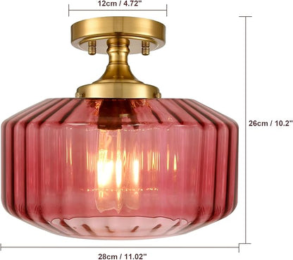 2-Pack Purple Glass Flush Mount Ceiling Lights, Mid-Century Modern Gold Close-to-Ceiling Fixtures, E26 Base for Hallway, Bedroom, Bathroom Vanity, Closet, Laundry Room