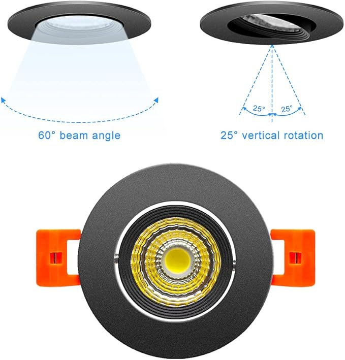 2Inch LED Recessed Ceiling Light, 3W Dimmable LED Downlight, 60 Beam Angle COB Recessed Lights with Driver, Daylight White 5500K, 25W Halogen Bulbs Equivalent for Ceiling Lighting, 10Pack