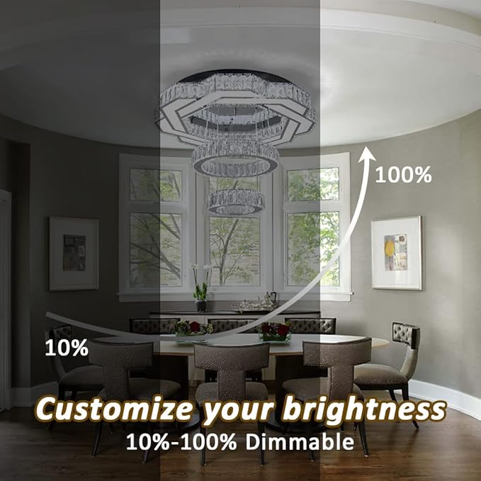 22.5" Crystal Chandeliers Living Room Modern Crystal Ceiling Light with Remote LED Ring Round Pendant Light Flush Mount Chandelier for Bedroom Dining Room Entryway Dimmable
