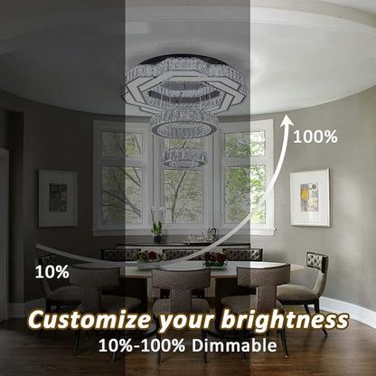 22.5" Crystal Chandeliers Living Room Modern Crystal Ceiling Light with Remote LED Ring Round Pendant Light Flush Mount Chandelier for Bedroom Dining Room Entryway Dimmable