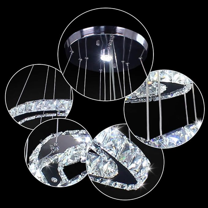 LED Chandeliers, Modern Crystal Chandelier Dining Room Living Room LED Ceiling Pendant Light 4 Rings Adjustable Stainless Steel Contemporary Chandeliers (4r Cool White)
