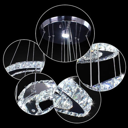 LED Chandeliers, Modern Crystal Chandelier Dining Room Living Room LED Ceiling Pendant Light 4 Rings Adjustable Stainless Steel Contemporary Chandeliers (4r Cool White)