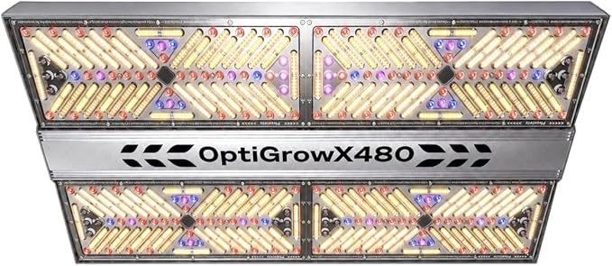 OptiGrowX480 LED Grow Light for Indoor Plants, Full Spectrum with Veg Bloom Control, Optical Lens Design, High Efficiency, High PPFD Output for 3x3 4x4 Grow Tent