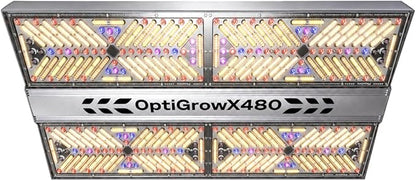 OptiGrowX480 LED Grow Light for Indoor Plants, Full Spectrum with Veg Bloom Control, Optical Lens Design, High Efficiency, High PPFD Output for 3x3 4x4 Grow Tent