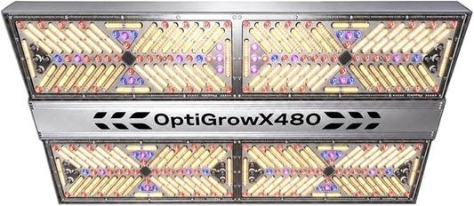 OptiGrowX480 LED Grow Light for Indoor Plants, Full Spectrum with Veg Bloom Control, Optical Lens Design, High Efficiency, High PPFD Output for 3x3 4x4 Grow Tent