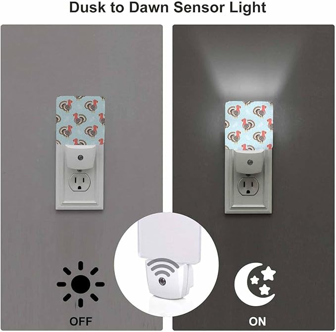 LED Night Light Plug into Wall with Dusk to Dawn Light Sensor White Energy Efficient Cute Cartoon Turkey Nightlight for Bedroom Bathroom Hallway Living Room Kitchen