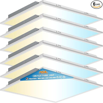 Allsmartlife 2x2 LED Flat Panel Lights for Drop Ceiling 6-Pack, 40W/4998LM Triac Dimmable, 5CCT 3000K-3800K-4500K-5000K-6000K, IP42, 2Ftx2Ft Back-Lit Recessed Troffer Light Fixtures, ETL
