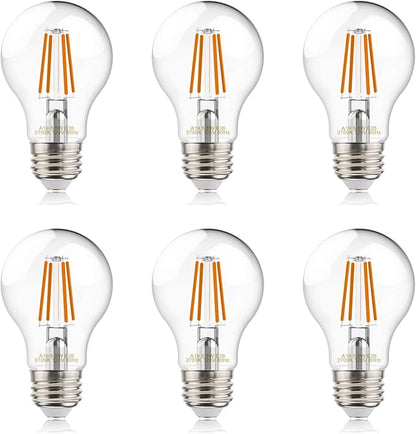 helloify A19 LED Filament Bulbs, 60W Equivalent, Edison Vintage Dimmable Energy Efficient Lamp for Pendant Wall Light Fixtures Office Bedroom Bathroom, E26 Base, 2700K Warm White Light, 6PCS