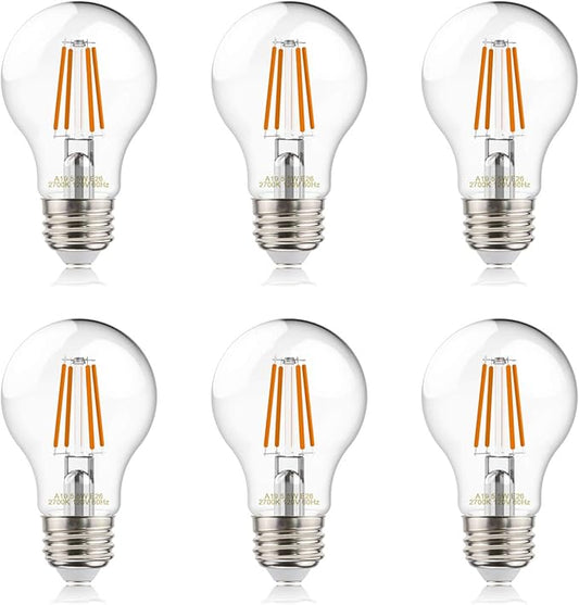 helloify A19 LED Filament Bulbs, 60W Equivalent, Edison Vintage Dimmable Energy Efficient Lamp for Pendant Wall Light Fixtures Office Bedroom Bathroom, E26 Base, 2700K Warm White Light, 6PCS