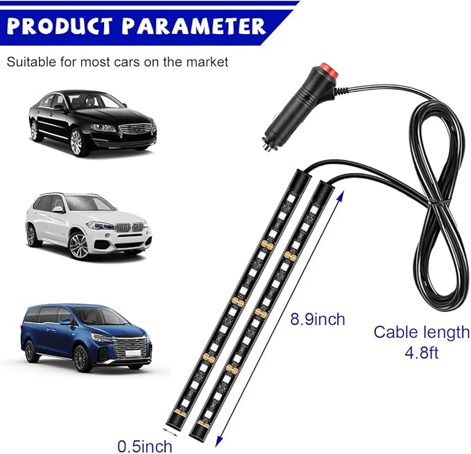 povtii Car LED Strip Light, 24 LED RGB Auto Under Dash Interior Atmosphere Lights, Cigarette Lighter Decorative Lamp Ambient Night Light, Universal Lighting Kit Car Accessories (Ice Blue)