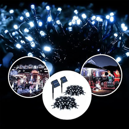 2 Pack Solar String Lights Outdoor, Total 100 LED Each 20Ft with 8 Lighting Modes for Yard, Fence,Balcony, Party,Christmas Tree Decorations (Cold White Light)