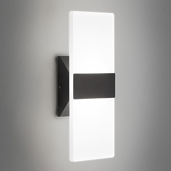 12 Inch Modern Black LED Wall Sconce, Indoor Dimmable Wall Lights, 12W 2700K-5000K Adjustable, Hardwired Up and Down Acrylic Wall Mount Light for Living Room Bedroom Hallway, ETL
