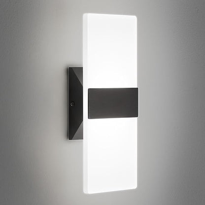 12 Inch Modern Black LED Wall Sconce, Indoor Dimmable Wall Lights, 12W 2700K-5000K Adjustable, Hardwired Up and Down Acrylic Wall Mount Light for Living Room Bedroom Hallway, ETL