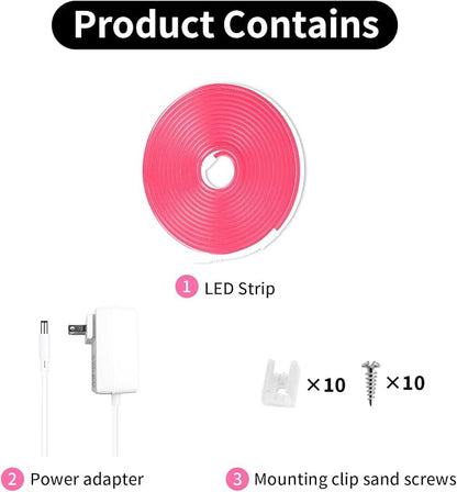 iNextStation 16.4FT/5M Pink LED Strip Lights, DC12V Silicone Neon Light Strip, IP65 Waterproof Led Rope Lights Dimmer for Cuttable DIY, LED Light Strip for Bedroom, Indoor, Outdoor(with Plug)